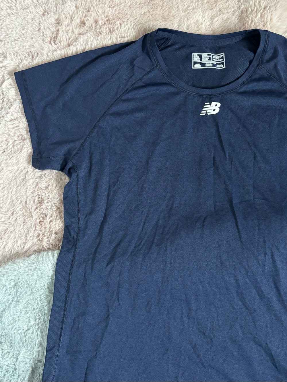 New balance b dry navy short sleeve active top